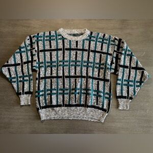 Vintage Made In USA Sweater Black Grey Teal Blue Green M L